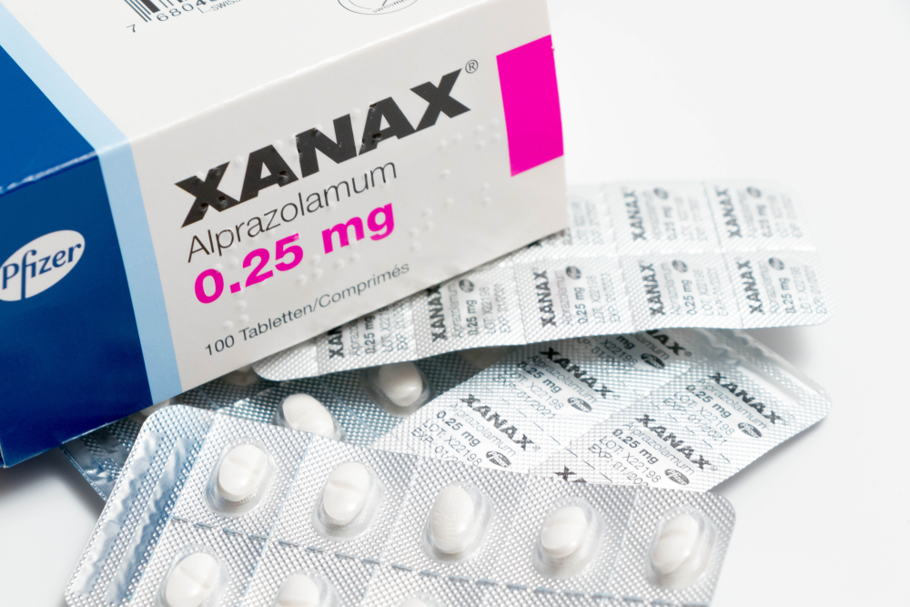 Xanax box with loose pills